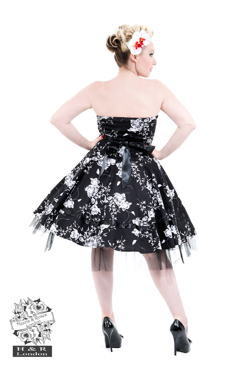 Black White Floral Prom Dress